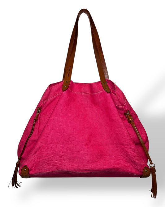 Miu Miu Magenta 90s Linen Tote Bag