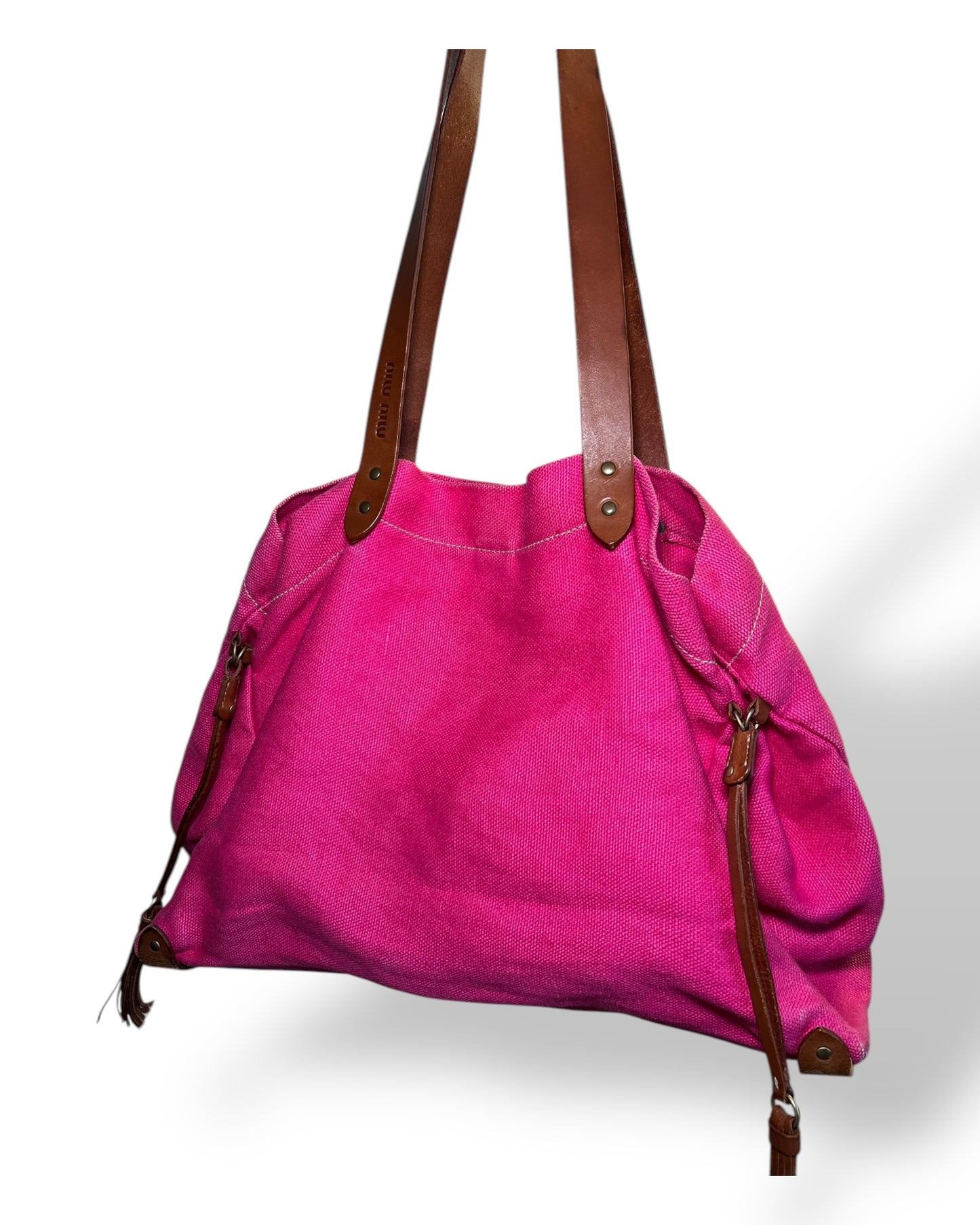 Miu Miu Magenta 90s Linen Tote Bag