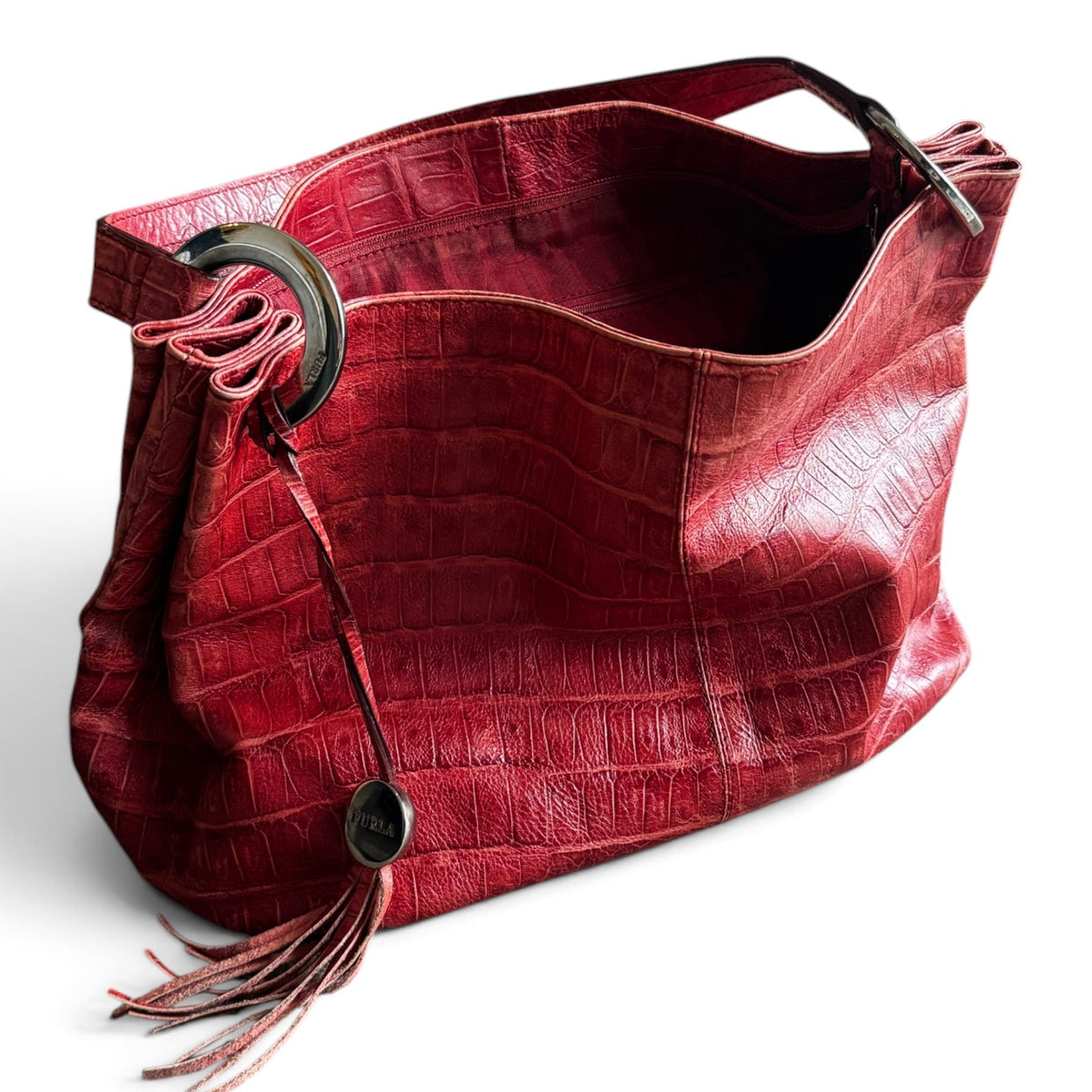 Furla Croc-Embossed Hobo