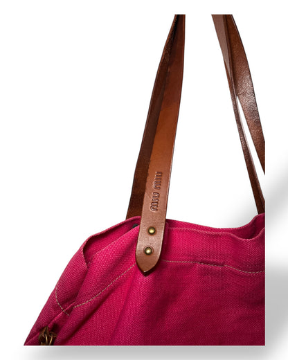 Miu Miu Magenta 90s Linen Tote Bag